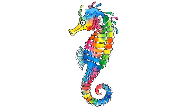 Vibrant watercolor seahorse illustration with a whimsical and colorful design
