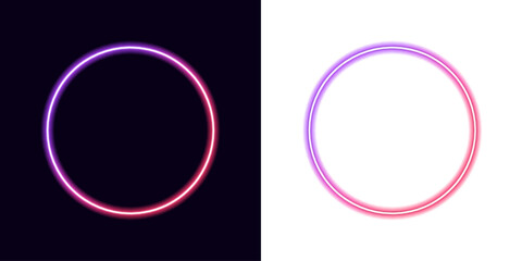 Naklejka premium Neon circle frame in purple and blue on transparent PNG. Vector futuristic illustration with glowing energy effect. Ideal neon circle design for tech and cyberpunk art.