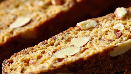Video Freshly baked loaf of bread with sliced almonds on top, perfect for breakfast or snack