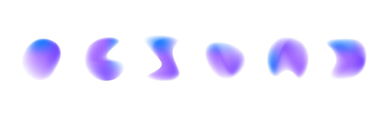 Smooth colorful gradient blobs floating over a transparent background, vector illustration. Soft holographic light reflects on each shape. PNG included for graphic design.