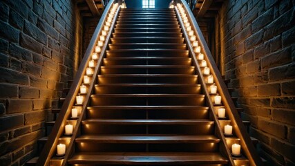 Video A set of stairs with lit candles creating a warm and inviting atmosphere
