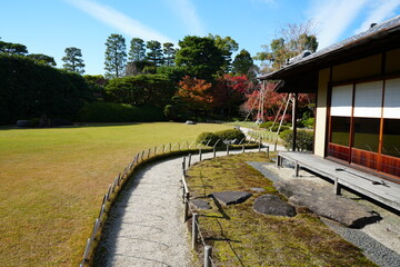 京都 秋の紅葉の季節の城南宮の風景