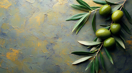 Freshly picked olives with vibrant green leaves create a natural, healthy culinary scene, perfect for organic food designs and Mediterranean lifestyle blogs