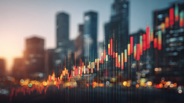 Financial chart over a city skyline: An abstract representation of market trends and economic growth in an urban setting. #economy #charts - Powered by Adobe