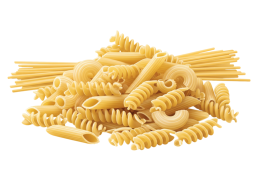 Variety of Italian pasta shapes ready to cook a delicious meal, inspires healthy eating and culinary creations with this vibrant pasta collection