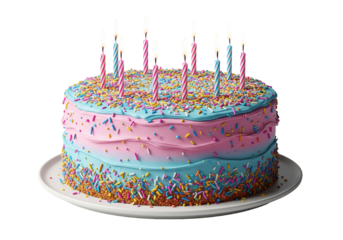 Celebrate with a sweet birthday cake adorned with colorful sprinkles and glowing candles, perfect for festive designs and joyful moments of celebration