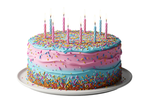 Celebrate with a sweet birthday cake adorned with colorful sprinkles and glowing candles, perfect for festive designs and joyful moments of celebration
