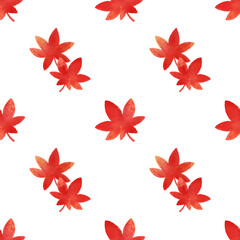 Autumn leaf seamless pattern. Red leaves pattern watercolor illustration for wrapping paper, textile prints, banners, backgrounds