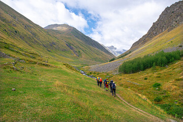 Kaçkar Mountains trekking routes. People trekking in the magnificent Kaçkar Mountains. Trekking...