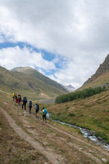 Kaçkar Mountains trekking routes. People trekking in the magnificent Kaçkar Mountains. Trekking...