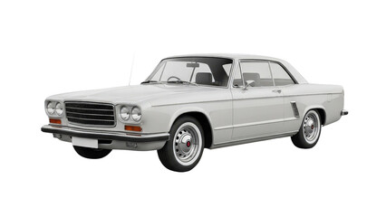Classic white luxury coupe car displayed from side view, cut out, stock png, isolated on transparent background