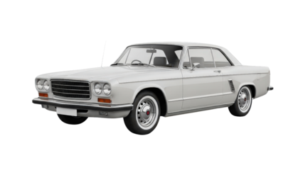 Classic white luxury coupe car displayed from side view, cut out, stock png, isolated on transparent background