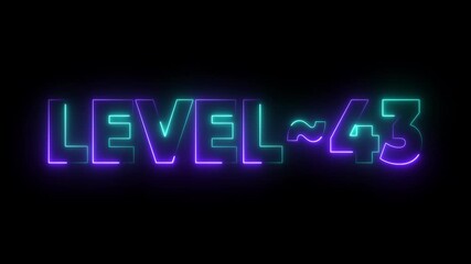 Level 43 Neon Glow Text Animation Futuristic Gaming Achievement Milestone Celebration neon text