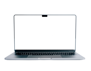 Laptop computer with blank white screen isolated for mockup and design isolated on transparent background