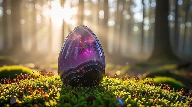 Yoni Egg Crystal Energy on Forest Moss Spiritual Healing and Balance