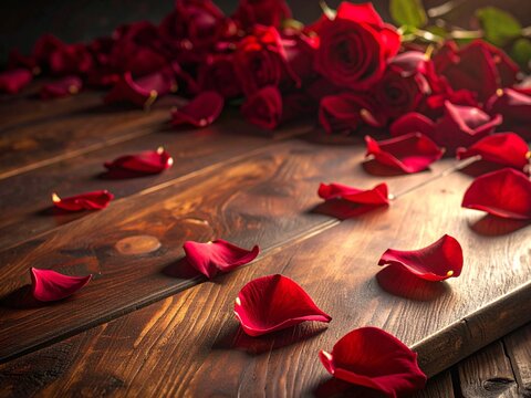 red roses on wooden background