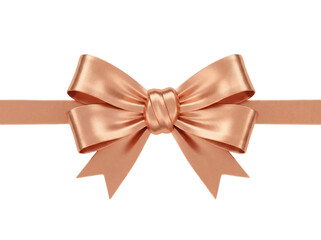 Elegant peach satin ribbon bow isolated PNG, decorative element for gift wrapping and festive designs on transparent background
