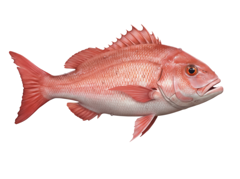 Red snapper fish isolated PNG on transparent background, vibrant marine animal for seafood and wildlife design projects