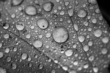 Macro rain drops on an autumn leaf