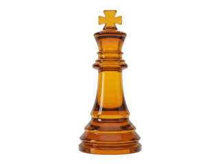 Amber glass chess king isolated PNG on transparent background, decorative piece for board games and strategy concepts