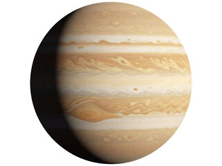 Jupiter planet PNG isolated on transparent background, gas giant with colorful bands and swirling patterns for astronomy and science projects © Lily