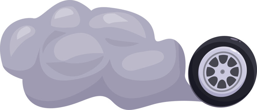 Fototapeta Car wheel leaving a smoke trail, burning rubber on asphalt in dynamic motion