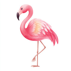 Fototapeta premium Elegant Pink Flamingo Watercolor Illustration Standing on One Leg