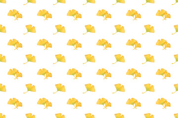 Autumn ginkgo leaf seamless pattern. Yellow leaves pattern watercolor illustration for wrapping paper, textile prints, banners, backgrounds