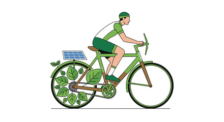 Obraz premium Green Bicycle with Solar Panel and Leaf Motifs, Generative AI.