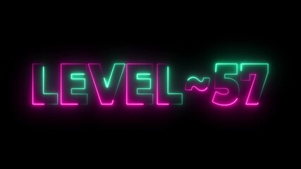 Neon Level 57 Text Animation Retro Gaming Achievement Progress Milestone neon text