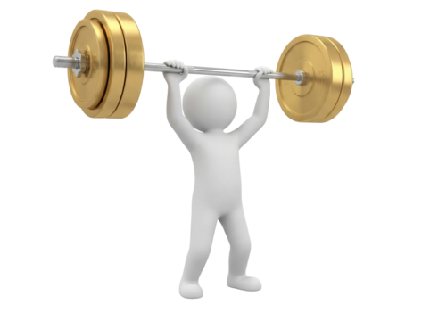 Stick figure lifting barbell PNG isolated on transparent background, 3D rendering of weightlifting man for fitness and exercise concepts