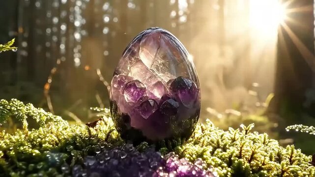 Mystical Yoni Egg in Forest Sunlight A Natural Gemstone for Spiritual Growth