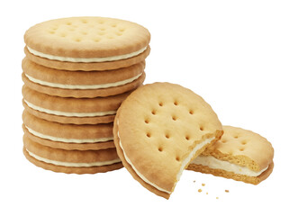 Stack of cream-filled sandwich cookies isolated PNG, delicious dessert with sweet filling on transparent background, snack for kids and adults