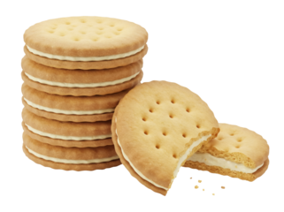 Stack of cream-filled sandwich cookies isolated PNG, delicious dessert with sweet filling on transparent background, snack for kids and adults