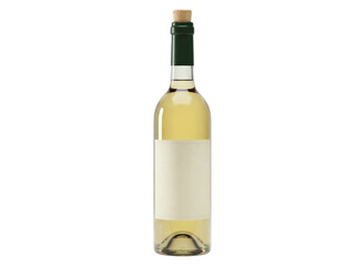 Bottle of white wine isolated PNG, alcoholic beverage with blank label on transparent background, wine bottle mockup for branding and design