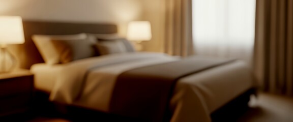 A fully blurred cozy bedroom featuring warm lighting, soft silhouettes, and pastel gradients blending into a dreamy interior atmosphere with subtle haze and smooth transitions.