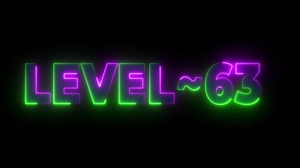 Level 63 neon sign glowing on black background vibrant purple and green futuristic gaming - Powered by Adobe