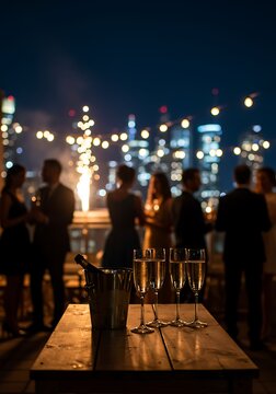 Rooftop Night Celebration with Champagne and City Skyline View happy new year 2026 new year 2026