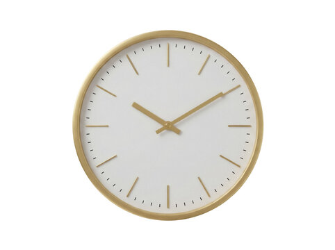 Gold wall clock isolated PNG on transparent background, minimalist design for home decor and timekeeping needs