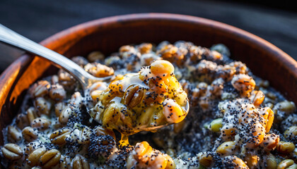 Macro Shot Spoonful Traditional Kutya Wheat Poppy Seeds Honey
