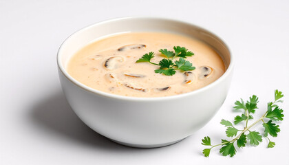Creamy Mushroom Soup in White Ceramic Bowl