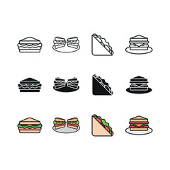 Sandwich set icon line glyph color for snack fast food and lunch meal illustration