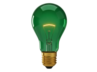 Green light bulb PNG isolated on transparent background, vintage style electric lamp for decoration and design use