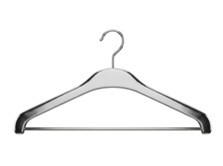 Metal clothes hanger isolated PNG on transparent background, garment storage and organization tool for fashion and retail use