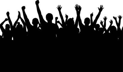 Isolated a kinds of deferent Black silhouette of cheering crowd isolated on transparent background - festival, sport, party vector art with white background
