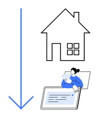 Remote work. Woman using a tablet to work from home solutions. Remote work enables flexible communication and productivity. Use for technology, communication, work-life balance