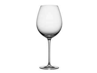 Elegant crystal wine glass isolated PNG on transparent background, sophisticated glassware for wine tasting and special occasions