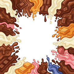Isolated a kinds of deferent Delicious flowing cartoon melted chocolate border illustration vector art with white background.