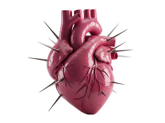 Anatomical heart with spikes isolated PNG on transparent background, conceptual image of pain, hurt, and emotional distress