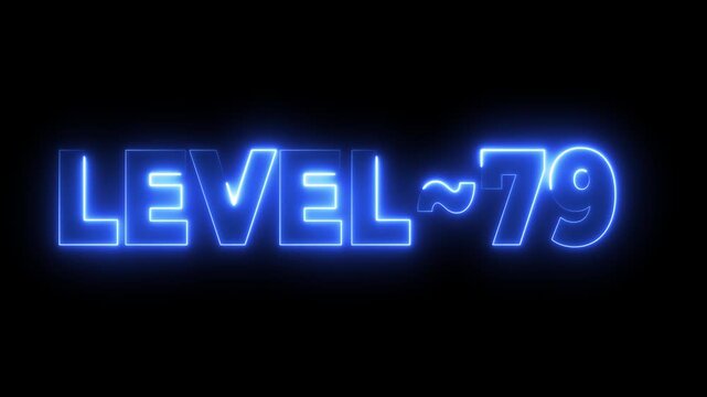Neon Blue Level 79 Text Animation Glowing Effect Dark Background Gaming Progress Achievement - Powered by Adobe